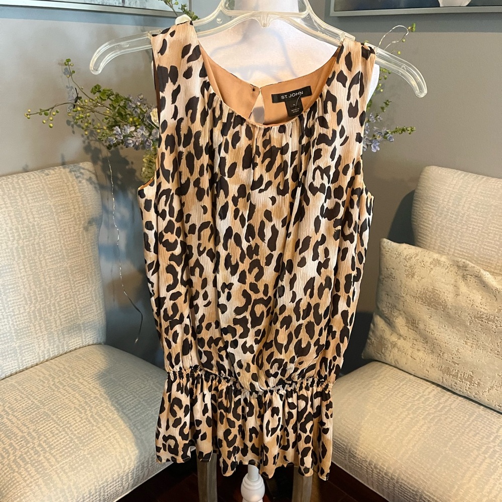 St. John 100% silk leopard print blouse size 4.
